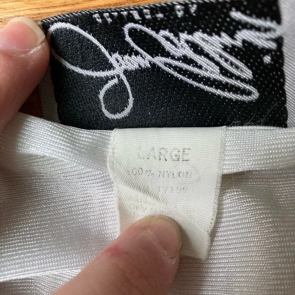 Joan Collins Vintage White Sheer Nightgown with Black Trim and Polk Dots-Large - Picture 5 of 6